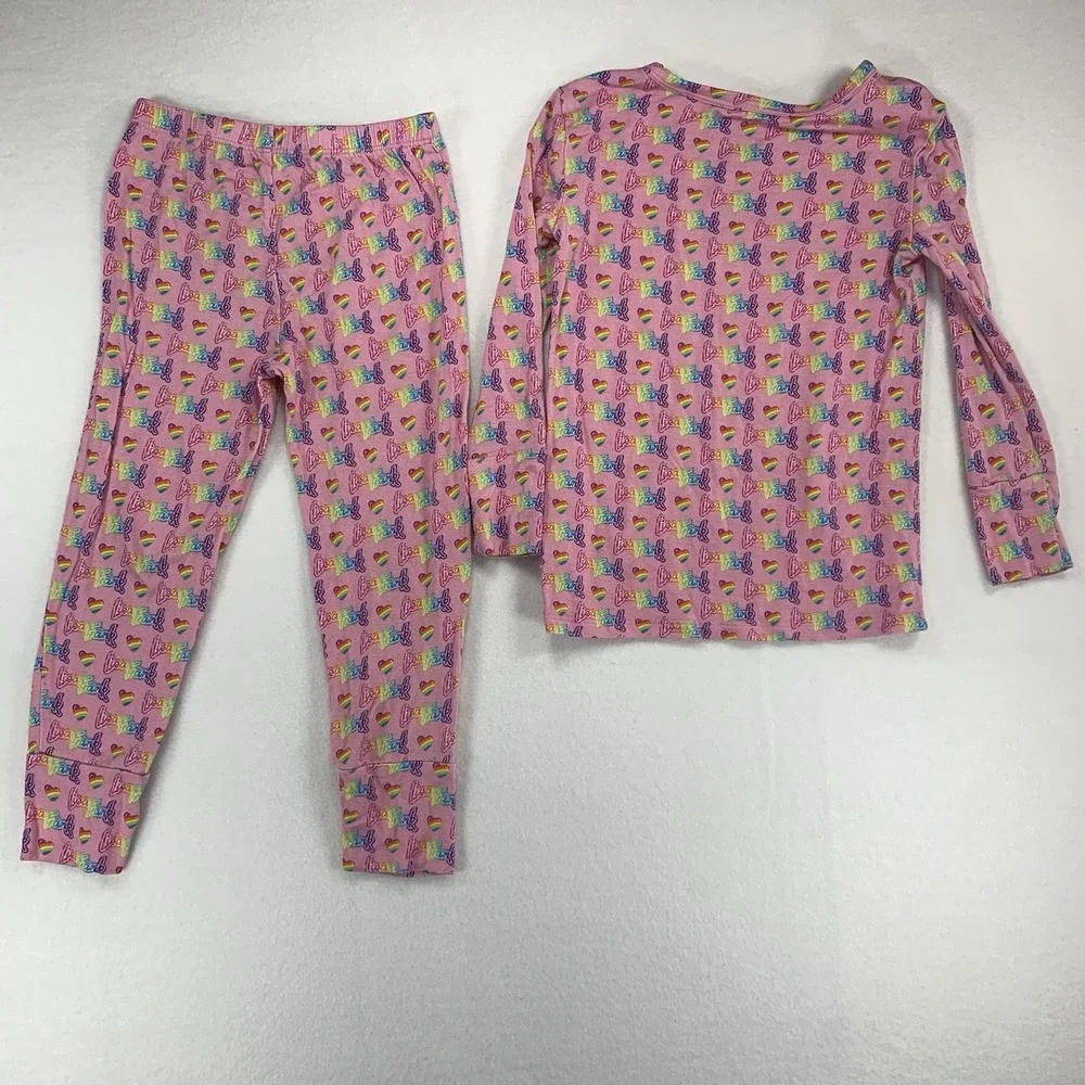 Posh Peanut Lisa Frank‎ Pajama Set Pjs 3t-4t Logo Rainbow Hearts Pink